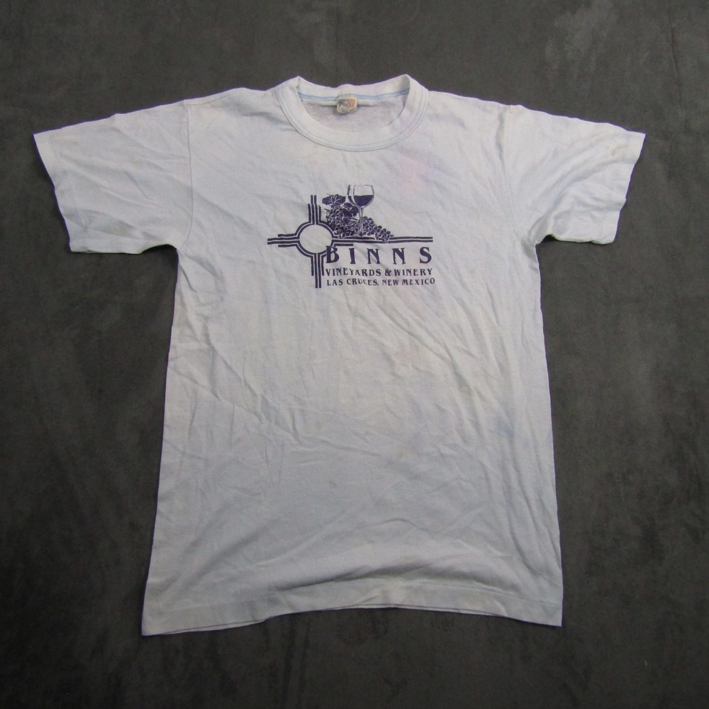 DG Sportswear T-Shirt Men Medium Blue Binns Vineyards Winery Single Stitch USA